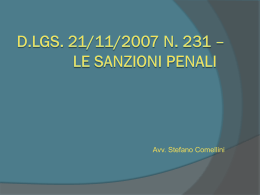 D.LGS. 21/11/2007 N. 231 – LE SANZIONI PENALI