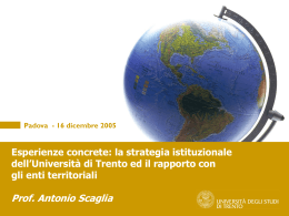 la strategia istituzionale dell`Università di Trento ed il rapporto con