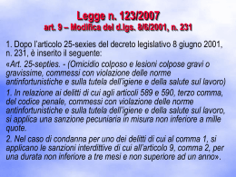 Legge n. 123/2007 art. 9 – Modifica del d.lgs. 8/6/2001, n. 231
