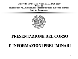 Corso di Organizzazione Aziendale - Università Ca` Foscari di Venezia