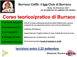 "BURRACO CAFFE` CORSO" Iscrizioni sino al 22/09