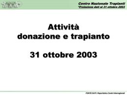Attività donazione e trapianto - dati al 31 ottobre 2003