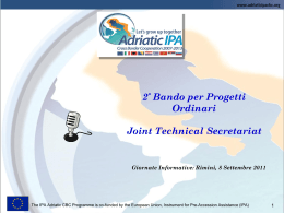 Presentazione del II° Bando del Programma IPA Adriatico dedicato