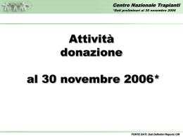 Dati preliminari al 30 novembre 2006