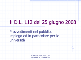 Il D.L. 112 del 25 giugno 2008 - Università degli Studi dell`Insubria