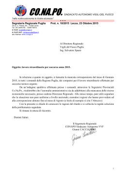 Segreteria Regionale Puglia Prot. n. 18/2015 Lecce, 23