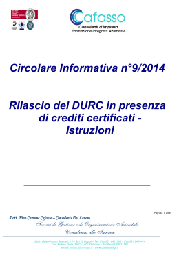 Circolare N.9-2014 Rilascio del DURC in presenza di crediti certificati