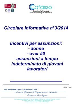 Circolare Informativa n°3/2014 Incentivi per assunzioni: