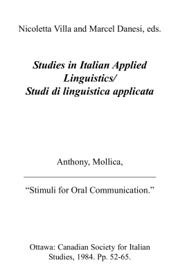 Studies in Italian Applied Linguistics/ Studi di