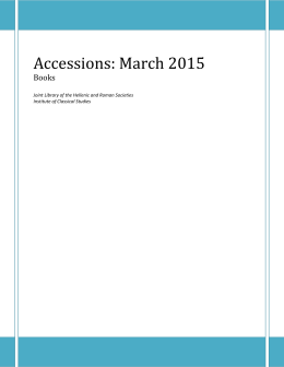 Accessions: March 2015 - Institute of Classical Studies Library