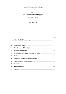 Teil 1: Die Schriften Karl Poppers