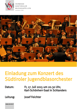 Einladung zum Konzert des Südtiroler Jugendblasorchester