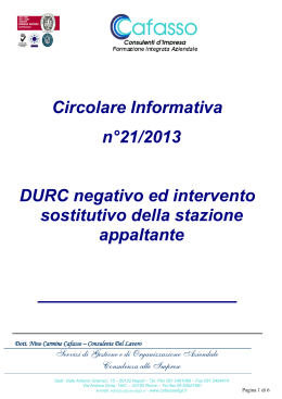 Circolare N.21-2013 DURC negativo ed intervento sostitutivo della