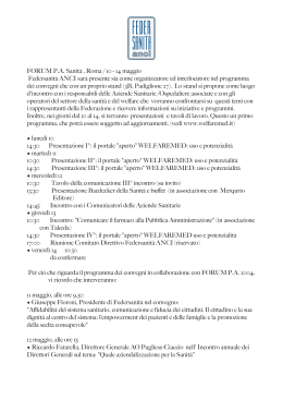 FORUM P.A. Sanità , Roma / 10 - 14 maggio Federsanità ANCI sarà