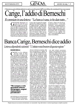 Carige, l`addio di Berneschi - Associazione Azionisti della Banca