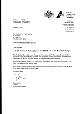 13 March 2015 The Registrar of Trade Marks IP Australia PO Box
