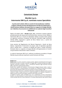 Meridie S.p.A.: Intermonte SIM S.p.A. nominato nuovo Specialista