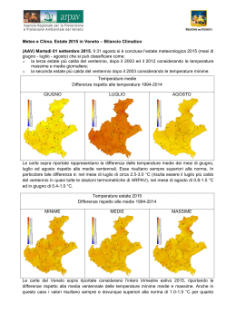 Meteo e Clima. Estate 2015 in Veneto - Bilancio Climatico