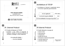 Architettura di TCP/IP IP: Internet Protocol IP:Internet Protocol