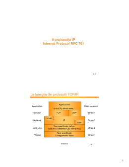 Il protocollo IP Internet Protocol RFC 791 La famiglia dei protocolli