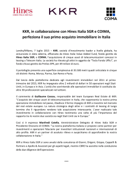 KKR, in collaborazione con Hines Italia SGR e COIMA, acquista in