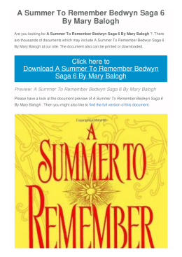 A Summer To Remember Bedwyn Saga 6 By Mary Balogh |