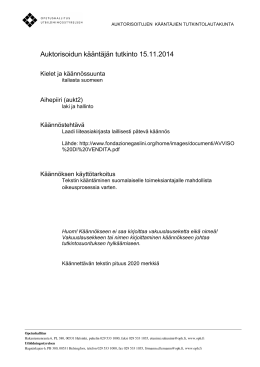 Auktorisoidun kääntäjän tutkinto 15.11.2014