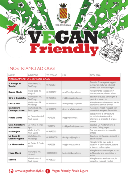 Elenco Vegan Friendly - Maggio 2015