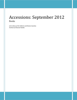 Accessions: September 2012 - Institute of Classical Studies Library
