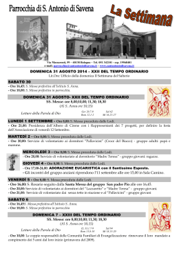 DOMENICA 31 AGOSTO 2014 - Parrocchia di Sant`Antonio di Savena