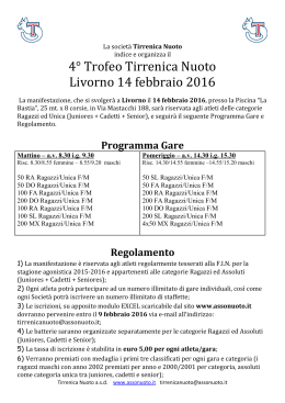 4° Trofeo Tirrenica Nuoto Livorno 14 febbraio 2016