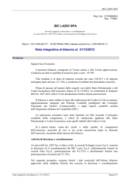 BIC LAZIO SPA Nota integrativa al bilancio al 31/12/2012