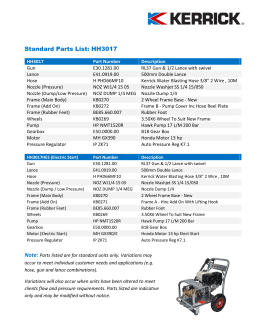 Standard Parts List: HH3017