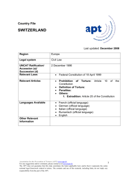 Country File Switzerland - Association for the Prevention of Torture
