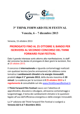 3° THINK FORWARD FILM FESTIVAL Venezia, 6 – 7 dicembre 2013