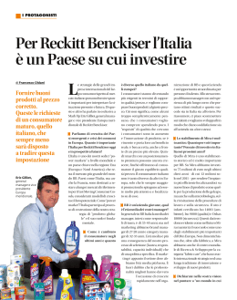 Per Reckitt Benckiser l`Italia è un Paese su cui investire