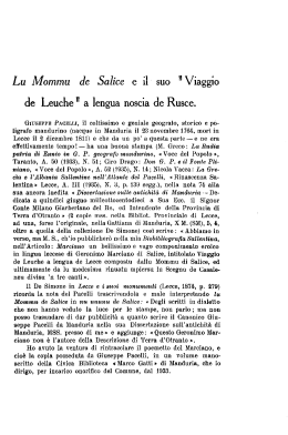 Lu Mommu de Salice e il suo " Viaggio de Leuche "