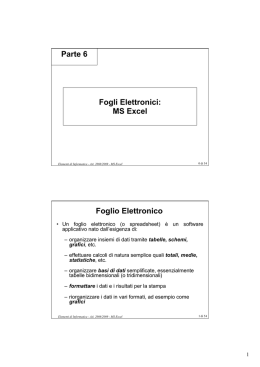 Fogli Elettronici: MS Excel Parte 6 Foglio Elettronico
