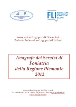 Anagrafe dei Servizi di Foniatria della Regione Piemonte 2012