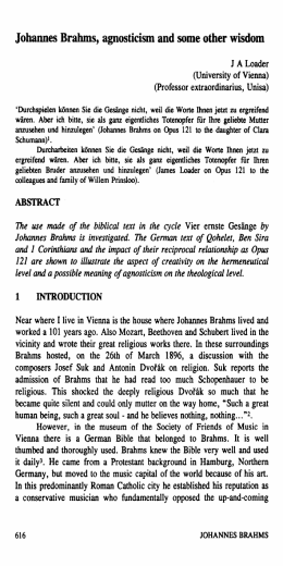 Johannes Brahms, agnosticism and some other wisdom