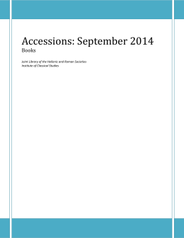 Accessions: September 2014 - Institute of Classical Studies Library