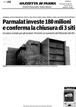 Parmalat investe 180 milioni e conferma la chiusura