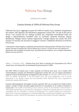 Cassina diventa al 100% di Poltrona Frau Group