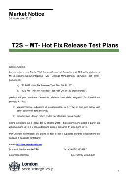 T2S – MT- Hot Fix Release Test Plans