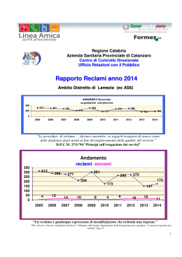 Rapporto Reclami anno 2014 Ambito Distretto di Lamezia