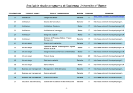 Available study programs at Sapienza University of Rome