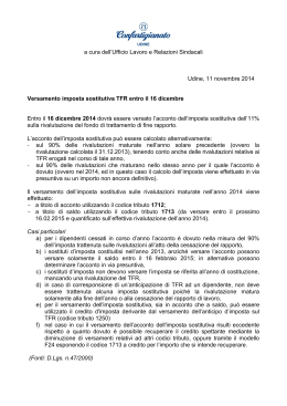 Versamento imposta sostitutiva TFR entro il 16 dicembre 2014