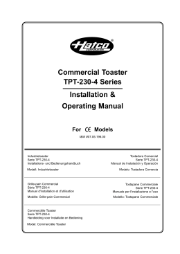 Commercial Toaster TPT-230-4 Series Installation & Operating Manual