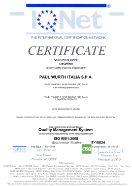 PAUL WURTH ITALIA S.P.A. Quality Management