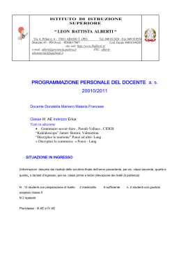 PROGRAMMAZIONE PERSONALE DEL DOCENTE a. s. 20010/2011